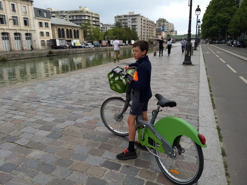 Cycling by the Canal Saint-Martin near the apartment