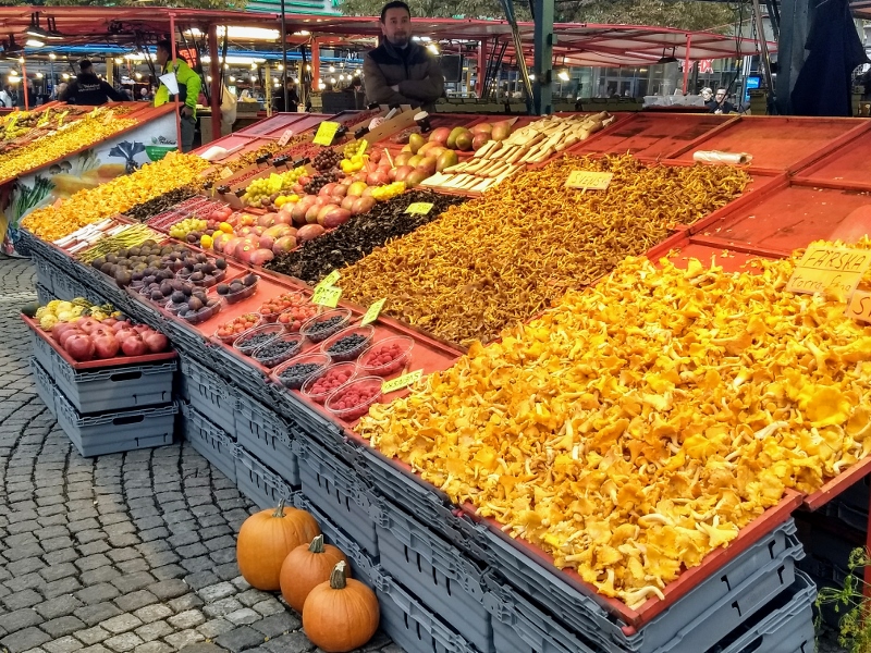 An open market with seasonal produce